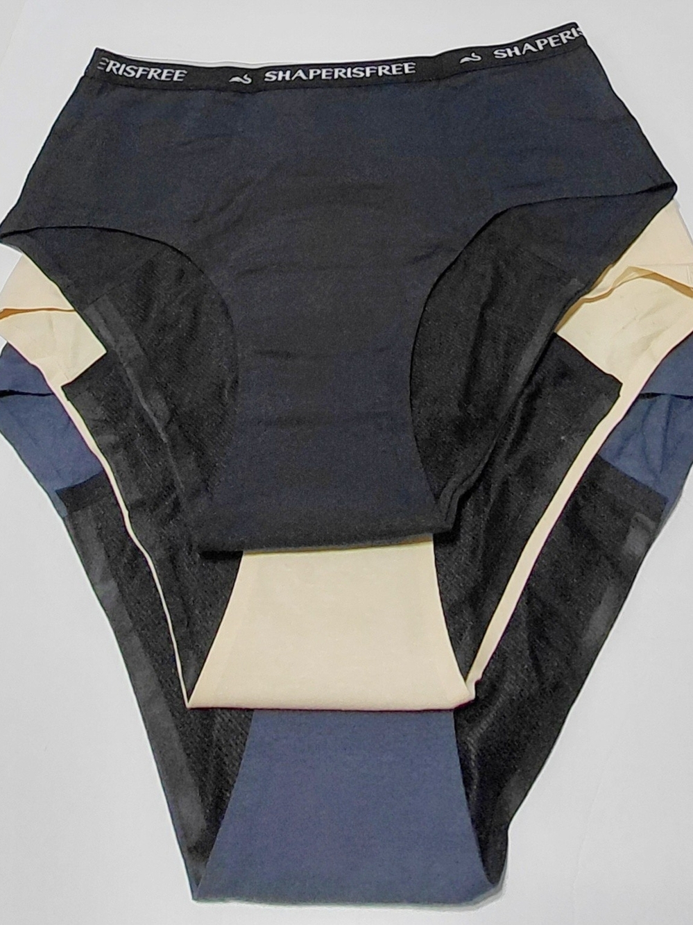 SHAPERISFREE Women's 3-Pack  Black, Navy & Cream Sporty Period Underwear Sz Smal
